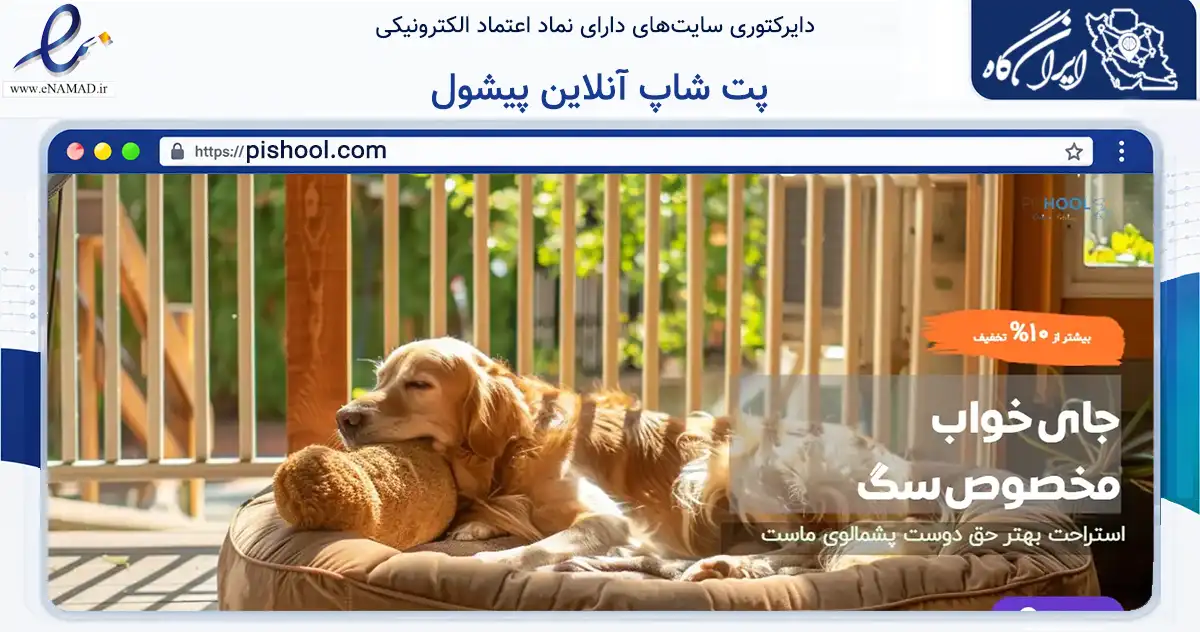 صفحه اصلی سایت پت شاپ آنلاین پیشول به نشانی pishool.com که در زمینه تجارت، بازرگانی و تبلیغات با مرکزیت کرج فعالیت دارد.