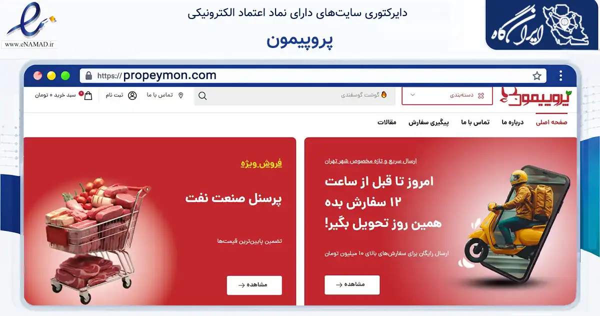 صفحه اصلی سایت پروپیمون به نشانی propeymon.com که در زمینه تجارت، بازرگانی و تبلیغات با مرکزیت ری فعالیت دارد.