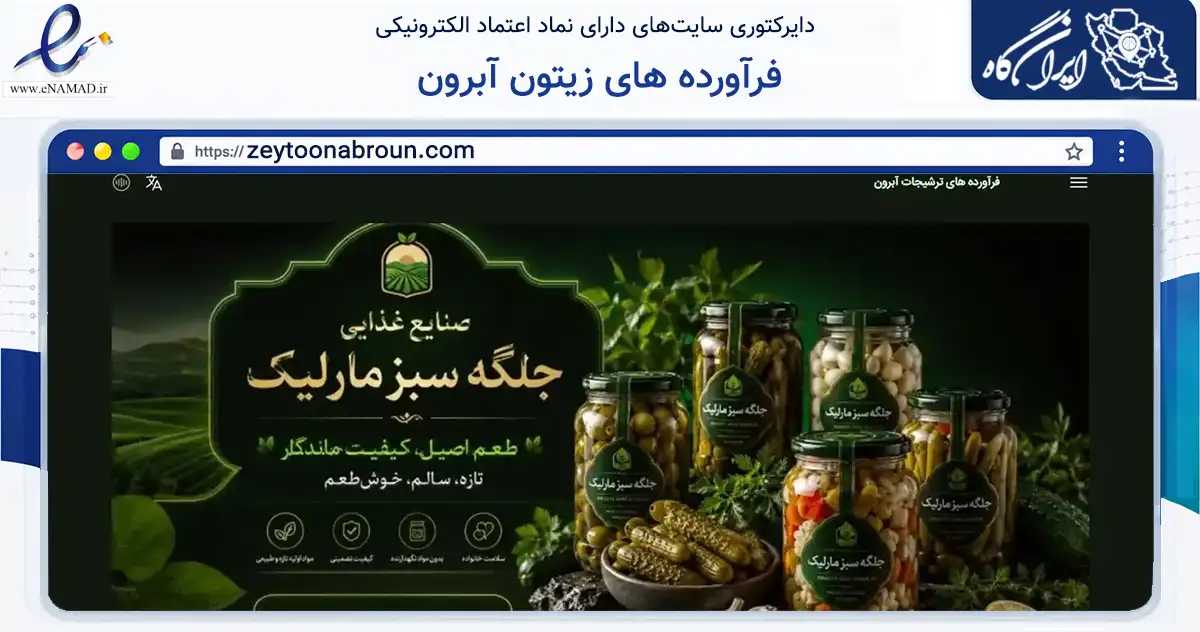 صفحه اصلی سایت فرآورده های زیتون آبرون به نشانی zeytoonabroun.com که در زمینه تجارت، بازرگانی و تبلیغات با مرکزیت رشت فعالیت دارد.