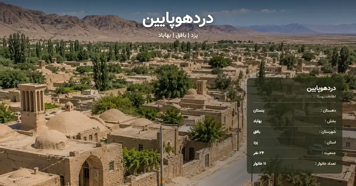 تصویر شاخص روستای دردهوپایین یزد و اطلاعات آماری آن