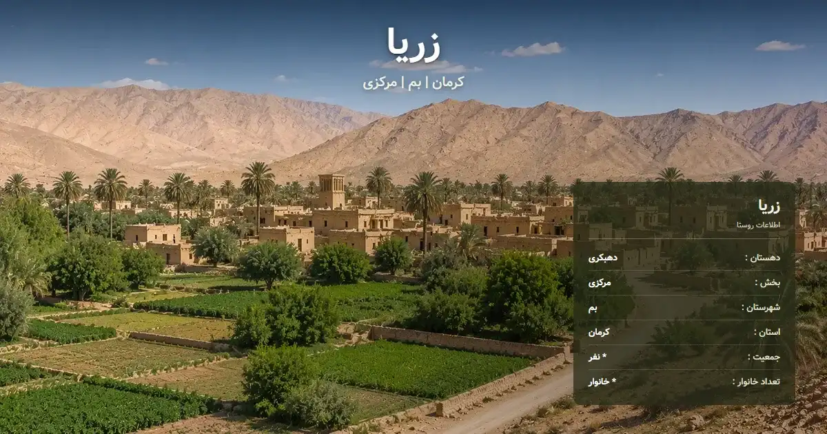تصویر شاخص روستای زریا کرمان و اطلاعات آماری آن