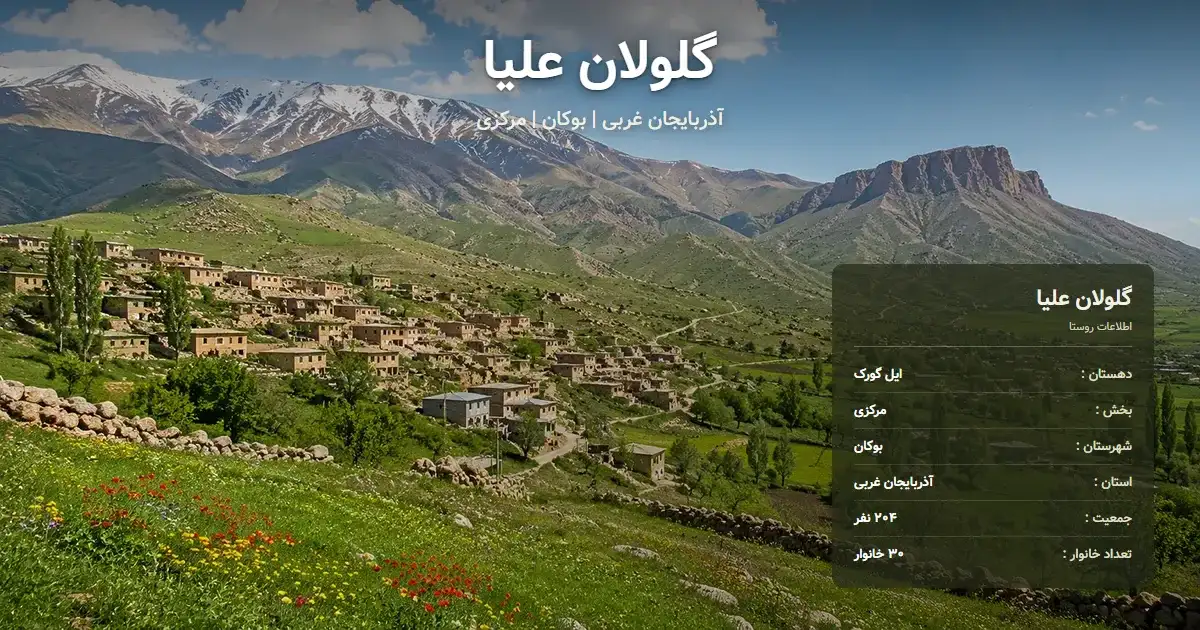 تصویر شاخص روستای گلولان علیا آذربایجان غربی و اطلاعات آماری آن