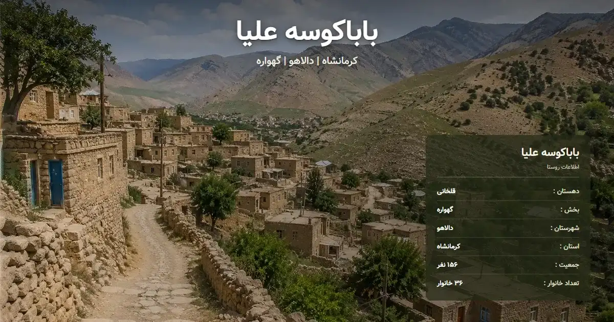 تصویر شاخص روستای باباکوسه علیا کرمانشاه و اطلاعات آماری آن