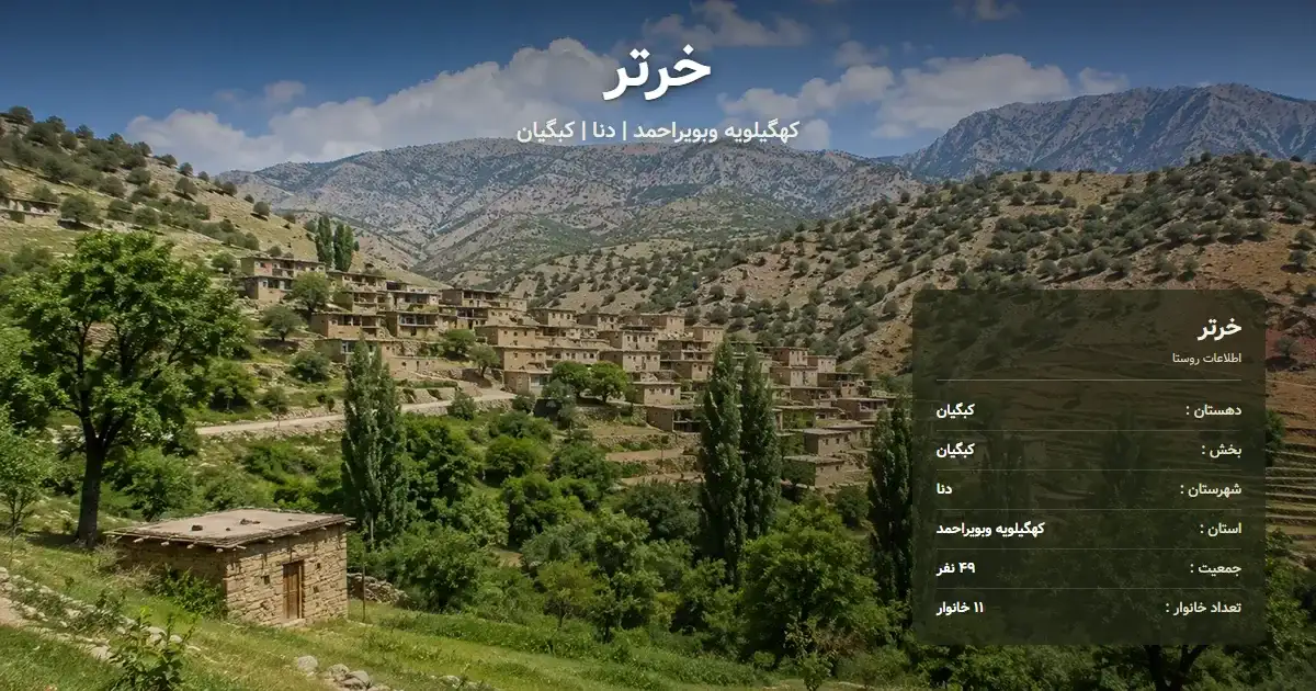 تصویر شاخص روستای خرتر کهگیلویه وبویراحمد و اطلاعات آماری آن