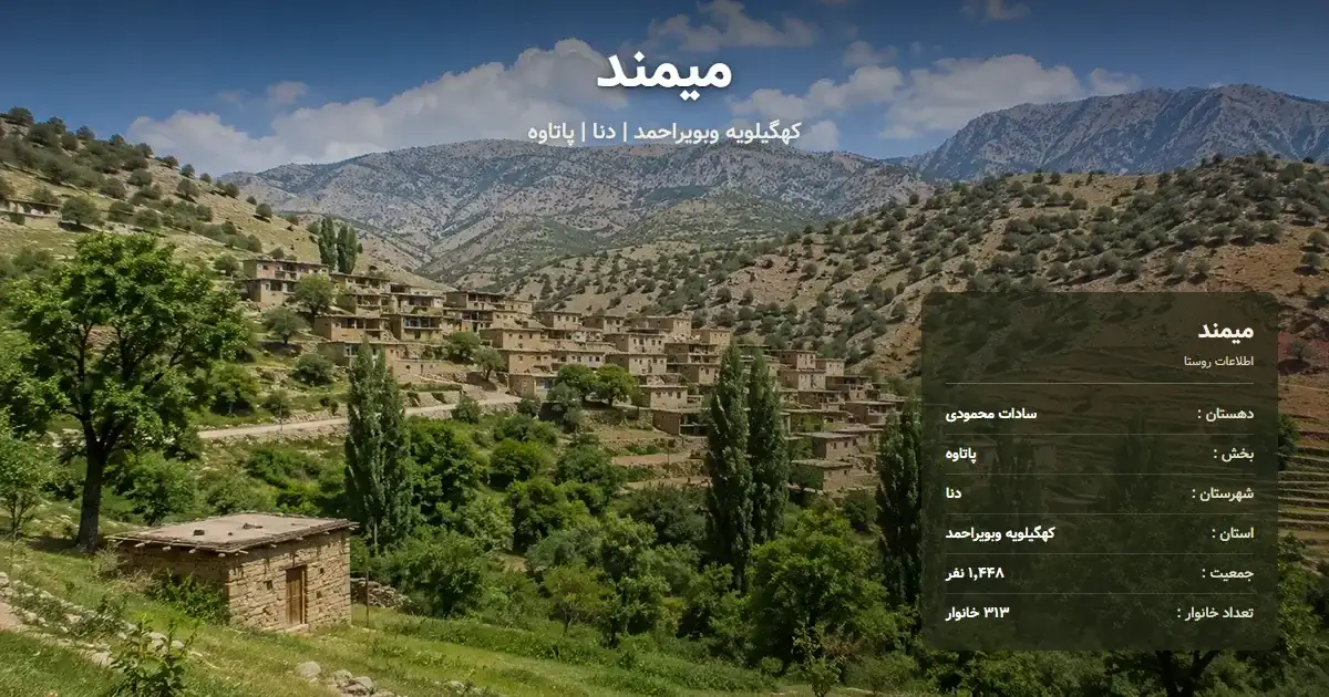 تصویر شاخص روستای میمند کهگیلویه وبویراحمد و اطلاعات آماری آن