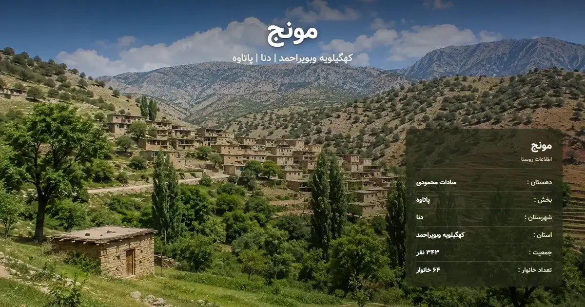 تصویر شاخص روستای مونج کهگیلویه وبویراحمد و اطلاعات آماری آن
