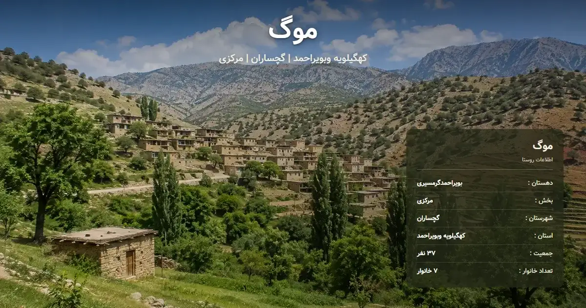 تصویر شاخص روستای موگ کهگیلویه وبویراحمد و اطلاعات آماری آن