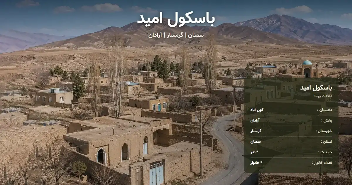 تصویر شاخص روستای باسکول امید سمنان و اطلاعات آماری آن