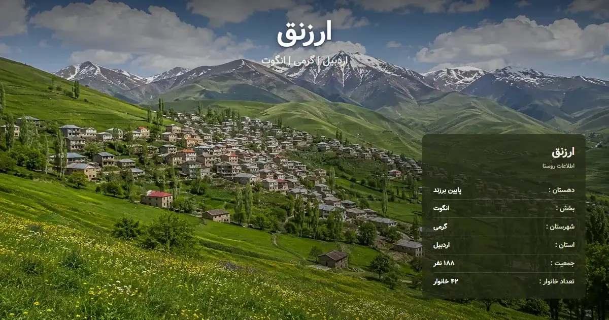 تصویر شاخص روستای ارزنق اردبیل و اطلاعات آماری آن