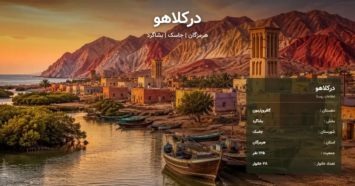 تصویر شاخص روستای درکلاهو هرمزگان و اطلاعات آماری آن