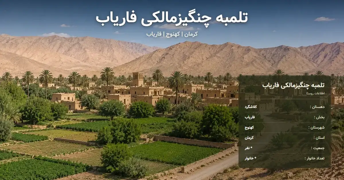 تصویر شاخص روستای تلمبه چنگیزمالکی فاریاب کرمان و اطلاعات آماری آن