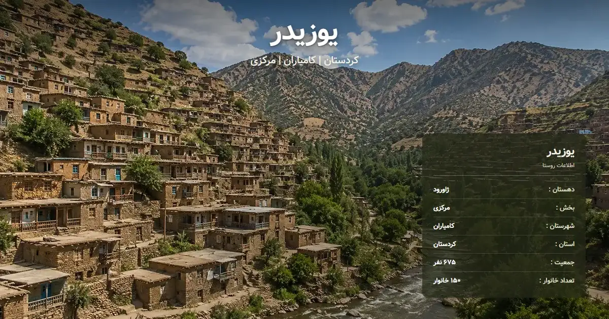 تصویر شاخص روستای یوزیدر کردستان و اطلاعات آماری آن