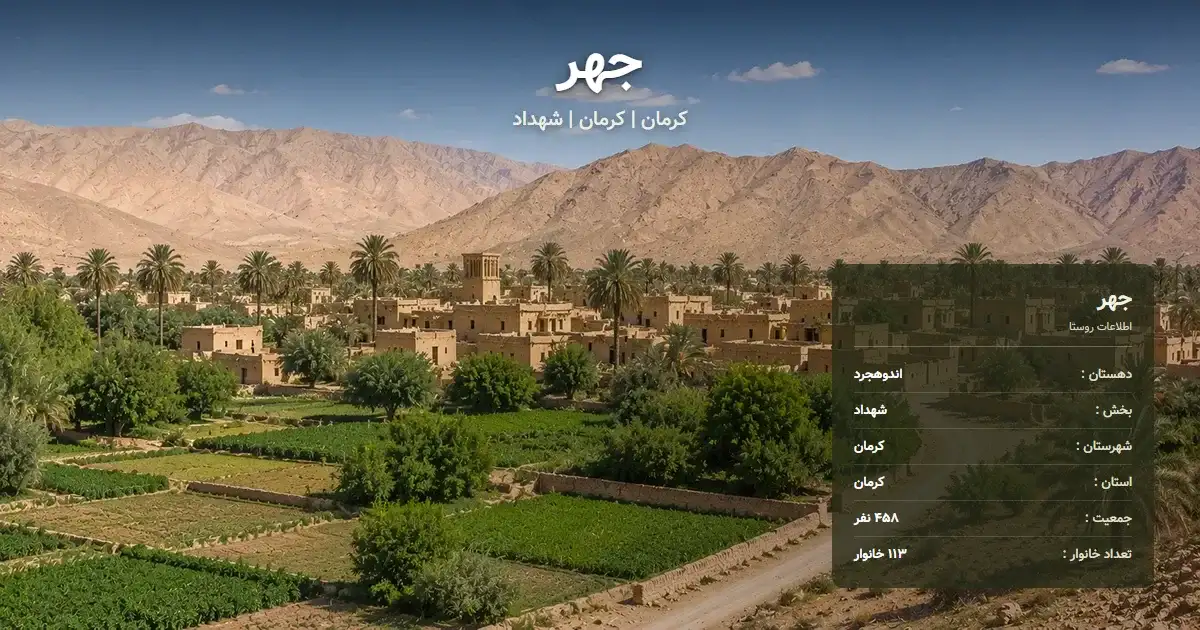 تصویر شاخص روستای جهر کرمان و اطلاعات آماری آن