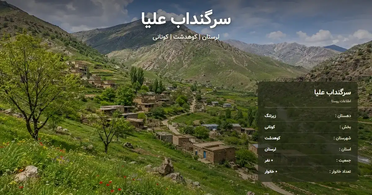 تصویر شاخص روستای سرگنداب علیا لرستان و اطلاعات آماری آن