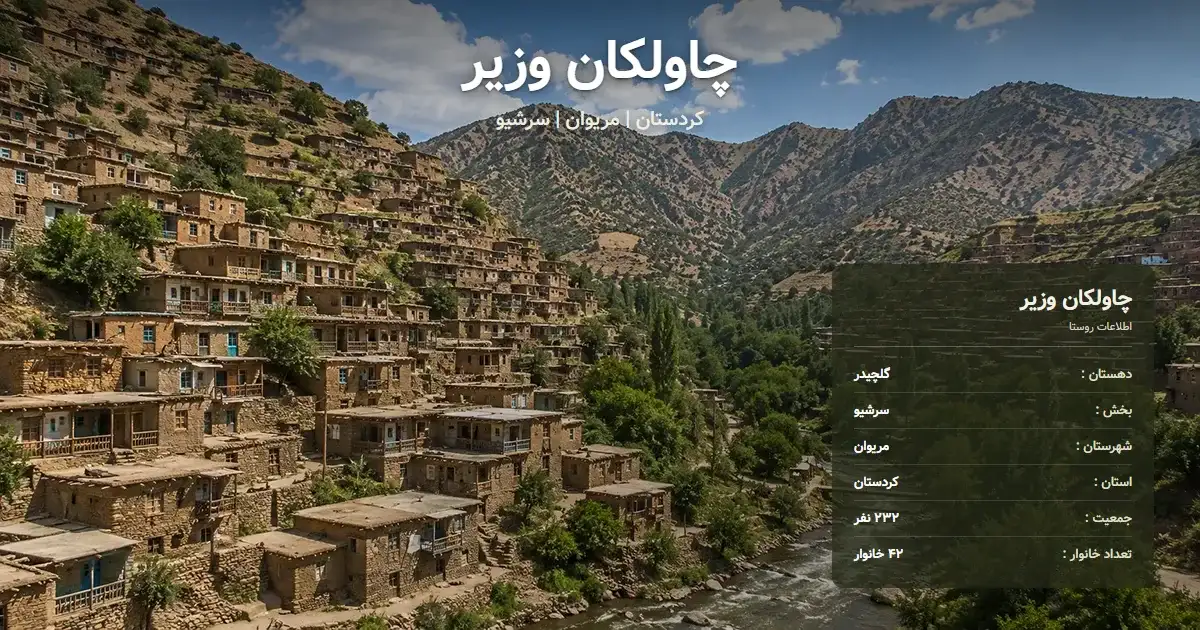 تصویر شاخص روستای چاولکان وزیر کردستان و اطلاعات آماری آن