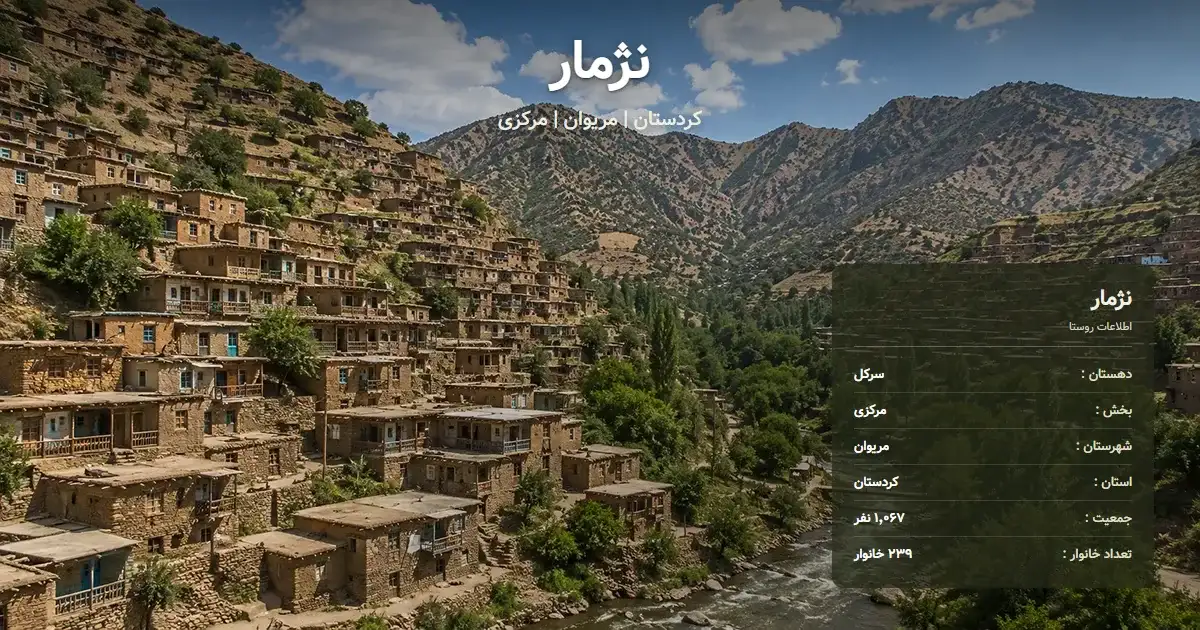 تصویر شاخص روستای نژمار کردستان و اطلاعات آماری آن