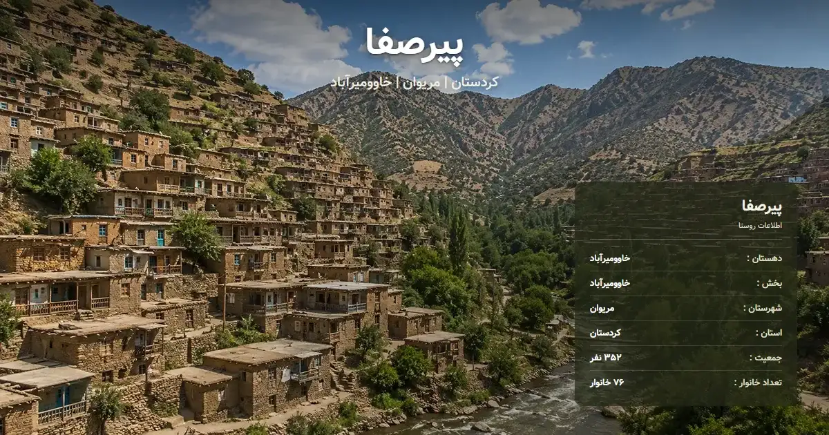 تصویر شاخص روستای پیرصفا کردستان و اطلاعات آماری آن