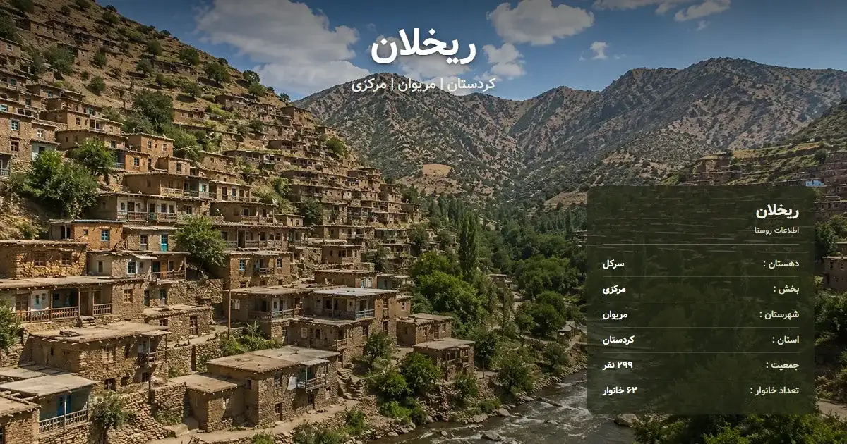 تصویر شاخص روستای ریخلان کردستان و اطلاعات آماری آن