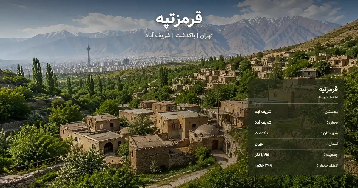تصویر شاخص روستای قرمزتپه تهران و اطلاعات آماری آن