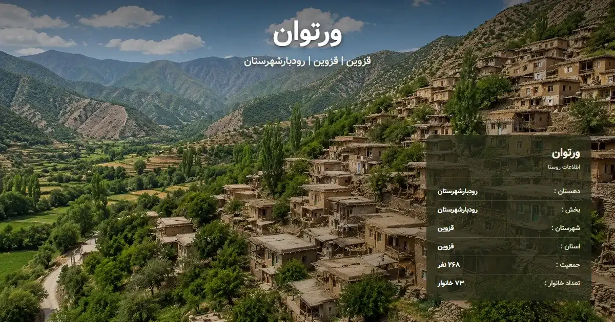 تصویر شاخص روستای ورتوان قزوین و اطلاعات آماری آن