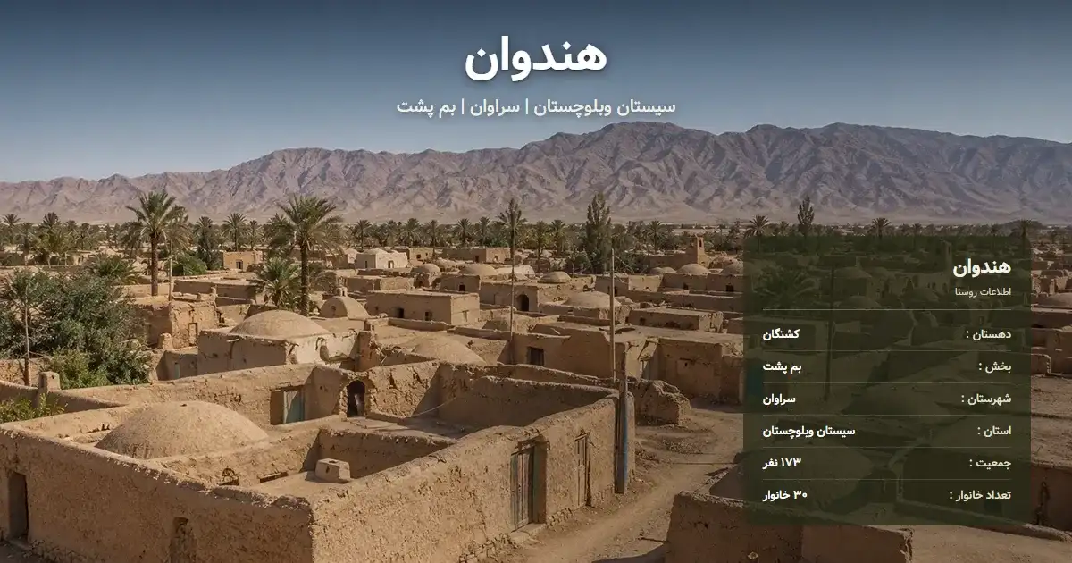 تصویر شاخص روستای هندوان سیستان وبلوچستان و اطلاعات آماری آن