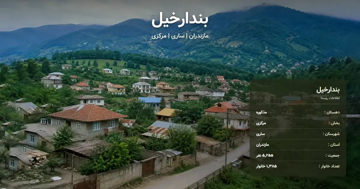 تصویر شاخص روستای بندارخیل مازندران و اطلاعات آماری آن