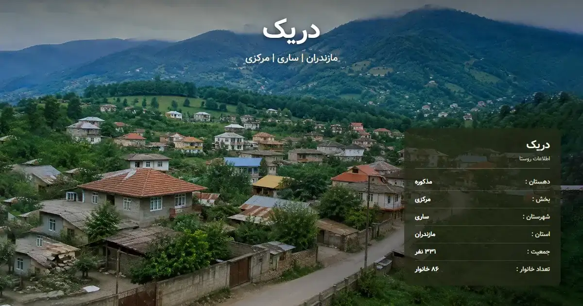 تصویر شاخص روستای دریک مازندران و اطلاعات آماری آن