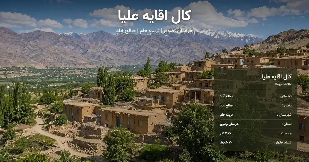 تصویر شاخص روستای کال اقایه علیا خراسان رضوی و اطلاعات آماری آن
